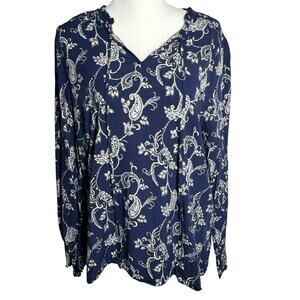 Talbots Navy and White Paisley Blouse